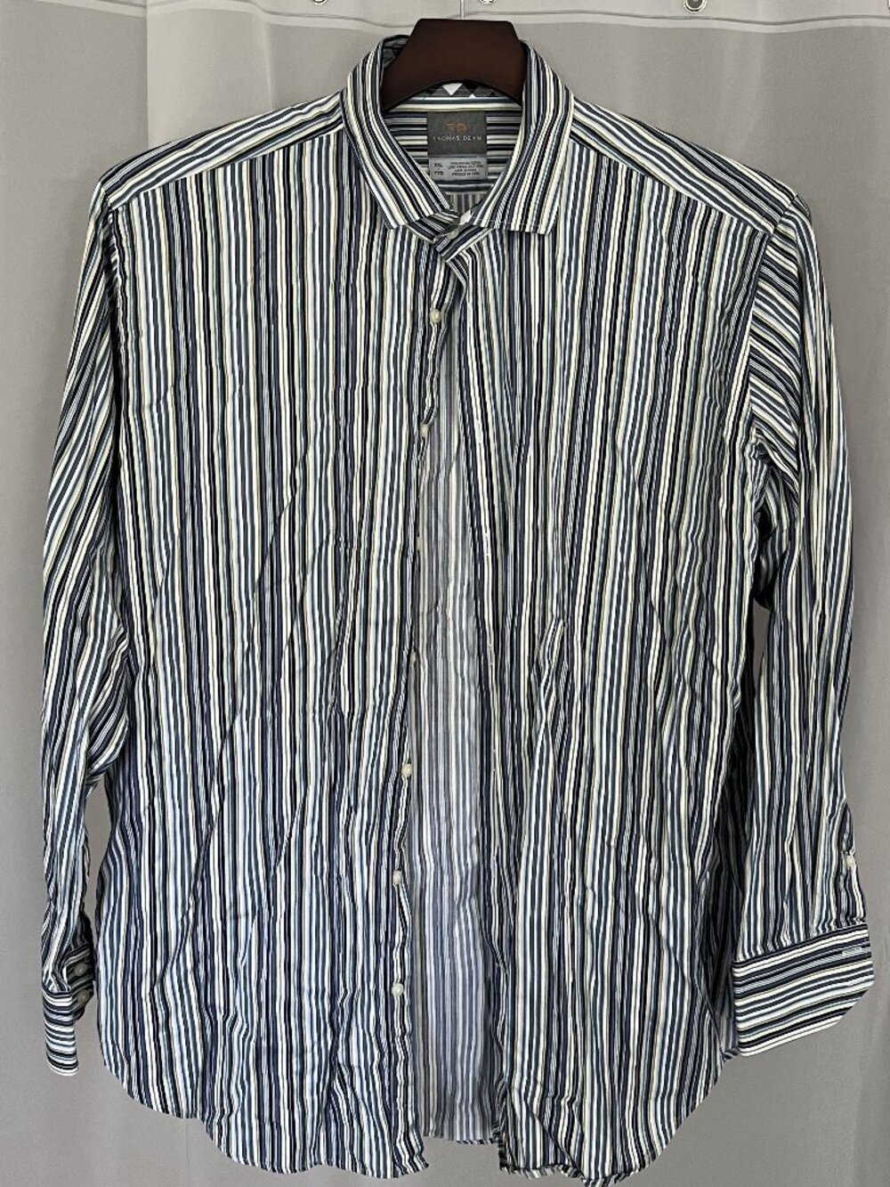 Thomas Dean TD Men’s Button-Up Shirt XXL Striped Black Grey White Dress Shirt